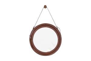 MANHATTAN, mirror, brown leather, round