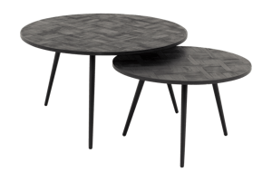 ROBYN, table basse, teck recycle, ronde, set de 2