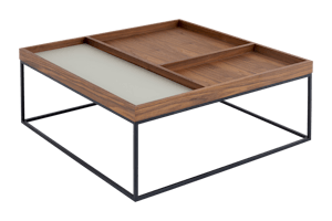 JALON, table basse, carrée, bois et métal